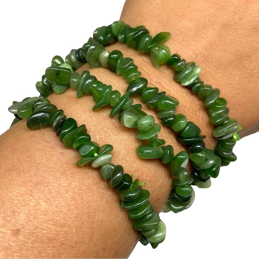 Nephrite Jade Beaded Stretch Bracelet Natural Stone Chip Beads Chips Green Boho - Picture 6 of 6